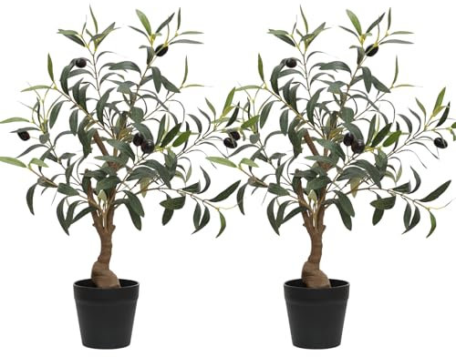LUWENER Olivier artificiel avec feuilles et fruits réalistes, arbre artificiel d'intérieur et d'extérieur pour la maison, le jardin, le bureau, le salon, la chambre à coucher (2 pièces, 55-vert)