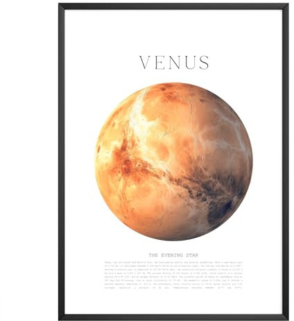 MJ-GRAPHICS® Venus Sonnensystem DIN A4 Poster - Astronomie Dekor, Weltraum, Planeten, Space Weltall, Sternenhimmel - Für Büro, Wohnzimmer, Lernposter - Ohne Bilderrahmen