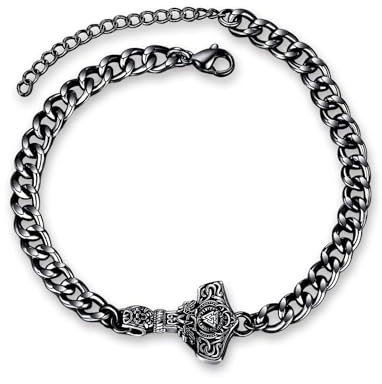 REDSUN Wikinger Thor Hammer Armband 925 Sterling Silber Black Nordic Viking Runes Amulett Vintage Schmuck Geschenke für Frauen Jungen