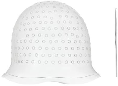 PMTFUMY 2Pcs Highlighting Cap with Hook, Silicone Hairdressing Tools for Women/Girls, White, Silicone & Stainless Steel, 30 x 22 cm, Adults, Female