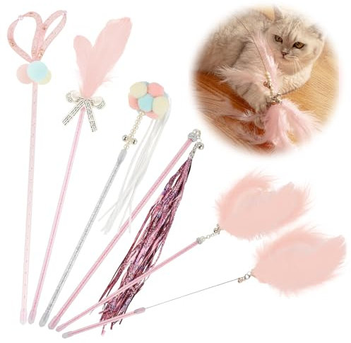 Lrocotanc Juguete para Gatos de Interior - Plumeros para Gatos 6 Piezas - Juguete para Gatos con Plumas - Juegos para Gatitos - Plumeros Juguete para Gatos - Juguete Interactivo para Gatos (Rosa)