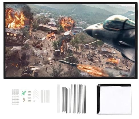 Proyector de pantalla de 130 pulgadas, 16:9 HD 4K, 160°, lavable, sin arrugas, plegable, para interior y exterior, con bolsillo organizador, pantalla de proyección para camping, cine en casa, oficina,