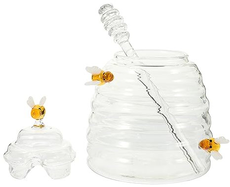 SHOWERORO Glass Honey Pot and Syrup Dispenser Large Honey Container Dipper for Kitchen and Dining
