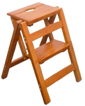 Klapphocker, Klappleiter, Treppe, multifunktional, klappbar, Massivholz, Leiterhocker, Tritthocker, Haushaltshocker, Trittleiter, Faltbare Trittleiter(Orange)