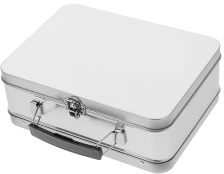 KOMBIUDA Brotzeitbox aus Weißblech mit Deckel und Griff Tragbare Metalldose im Vintage Stil Silber für Lebensmittelaufbewahrung und Bastelprojekte