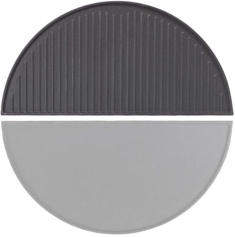 Wiltec Plancha semicircular de hierro fundido 46,7 x 22,8 x 1,5 cm para barbacoa, plancha de asar, accesorios BBQ, rejilla de fundición para carne, pescado y verduras, fácil de limpiar