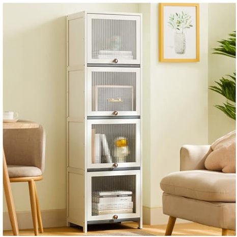 HBOOMOEM Curio Vitrine，Rahmen Aus NatüRlichem Bambus Lego-Vitrine，Schrank Mit Acryl-KlapptüRen，Versiegelt Und Staubdicht, Leicht Zu Reinigen, Geeignet FüR Wohn- Oder Arbeitszimmer.(40*139cm/15.7*54.7i