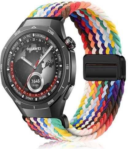 MokaZii 22mm Correa Compatible con Huawei Watch Ultimate 2 / GT 6/6 Pro/GT 5/5 Pro, Nailon Deportivo Unisex band, Magnética Elásticos Correas para Huawei Watch 5/4 /Buds/Ultimate - Arcoíris