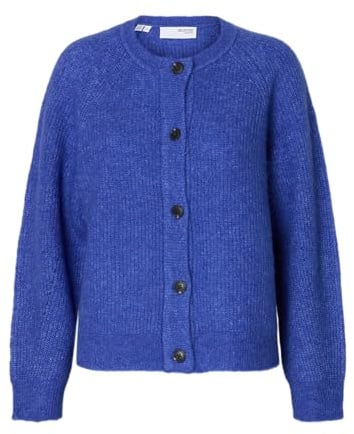 Selected Damen Strickjacke Relaxed Fit Rundhals Raglanärmel Fallmaschen, Farben:Blau-2, Größe:M