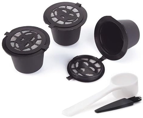 Yerleomit Lot de 3 capsules à café rechargeables pour Nespresso - Avec cuillère à café et brosse - Noir