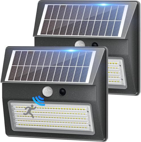 Possily Solarlampen für Außen mit Bewegungsmelder, 2000mAh Solar Außenwandleuchten mit Bewegungsmelder 130LED Solarleuchte für Außen 3 Modi Solar Aussenleuchte IP54 Wasserdichte Wandleuchte für Garten