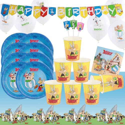 Party-Set Kindergeburtstag Geburtstag Auswahl Mädchen & Jungen Party-Zubehör Geschirr Luftballon (Asterix & Obelix)