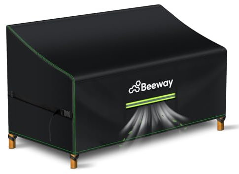 BEEWAY Garden Bench Cover Waterproof 2 Seater with Air Vent, Outdoor Patio Bench Seat Cover - 420D Oxford Fabric, Anti-UV, Windproof - 135 x 65 x 89/63cm