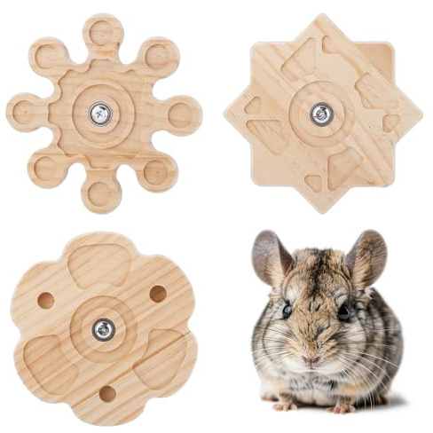 BOXOB 3stk Rotierendes Chinchilla Spielzeug, 3 Stile Holz Chinchilla Kauspielzeug für Zähne Hängendes Interaktives Haustierspielzeug Käfigzubehör für Hamster Zwerghamster Ratte Kaninchen