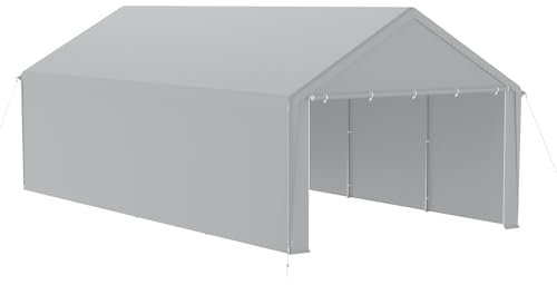 HENGMEI Zeltgarage Große Carport Garagenzelt Autoüberdachung Garagenüberdachung Lagerzelt UV-beständig Wasserdicht Unterstand mit Roll-up-Fenster (4x8 m, Grau)
