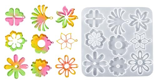 Silikonformen Gießformen Frühling, 12 Stück Blumen Epoxidharz Formen Schmuck Ohrringe Gießformen Silikon Frühling Silikonform Anhänger Blumen Epoxidharz Schlüsselanhänger für Muttertag Frühling