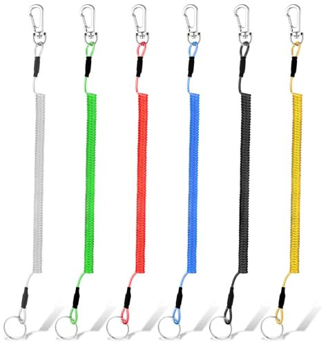 Bruislard 6 Stück Spiralkabel Spiral Schlüsselanhänger Elastisch Angeln Lanyards Spiralfedern Schlüsselanhänger Ausziehbar Spiral Elastischer Schlüssel für Outdoor Angeln Bootfahren Camping