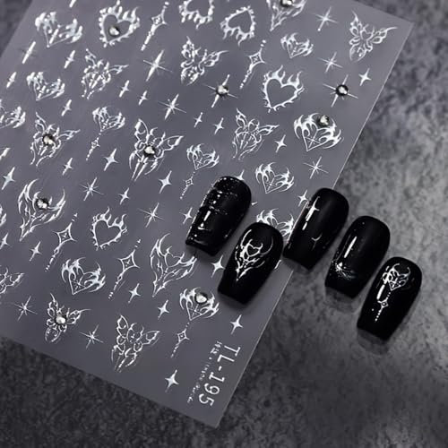 Shimmerz 5D Relief Star Nail Art Sticker Butterfly Heart Silver Star Decals Self-Adhesive Crystal Glitter Nail Accessories for Women and Girls