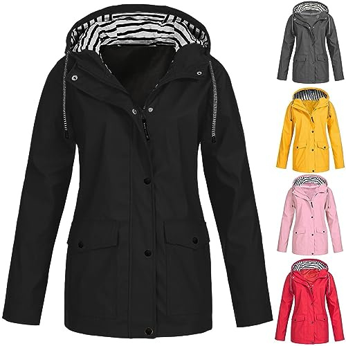 AEGJEGVD VêTement ImperméAbles Femme Veste Coupe-Vent avec Poches et Doublure ZippéE Manteau Coupe-Vent de Couleur Unie ImperméAbles pour Femmes Veste de Pluie Femmes Vestes De ExtéRieur Pas Cher