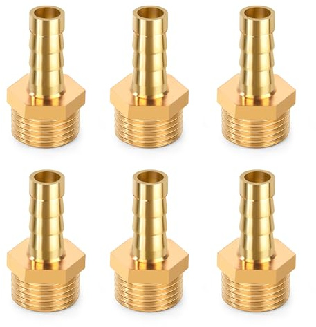 6pcs Raccord Cannelé Tuyau en Laiton, 8mm x G3/8 Mâle Connecteur Barb, Adaptateur de Tuyau pour Air Eau Carburant Pneumatique Tuyau, Or