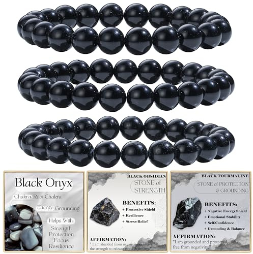 Bivei 3-teiliges Perlenarmband Damen Handgefertigter Naturstein Heilsteine Edelstein Perlen Armband, Yoga, Meditation, Schutz Geschenk