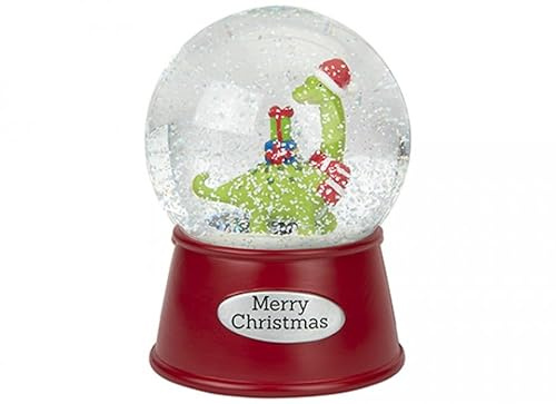 PMS Dinosaur Water Globe with Wind Up Music – 10cm Musical Snow Globe Featuring Festive Brontosaurus Design – Fun Christmas Ornament & Seasonal Decoration