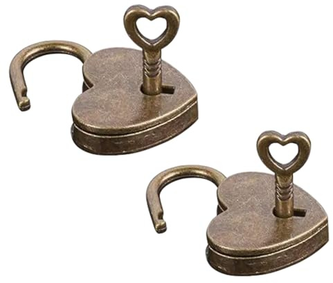 Vorhängeschloss aus antikem Messing, Herzform, Schlüsselschloss, Bronze, Vorhängeschloss, Reise, Aufbewahrung, 2 Stück