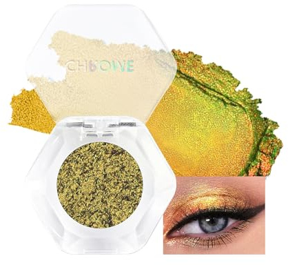 Chameleon Glitzer Lidschatten, Gold Multichrome Color Shifting Eyeshadow | Hochpigmentiert Duochrome Lidschatten Palette, Intensiver Glanz, Langanhaltend Holographic Glitter Makeup für Weihnachten