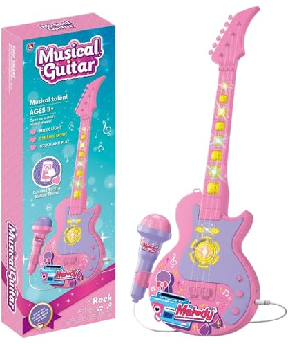 Ensemble Guitare et Microphone pour Enfants avec Musique et lumière Guitare Microphone 2 en 1 pour Enfants en Bas âge