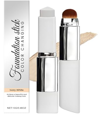 Farbwechsel Grundierung, Color Changing Foundation Stick mit Bürste, Full Coverage Concealer Foundation Primer für Makelloses Makeup, Lang Anhaltender, Hydratisierend, Natürliches Finish(Elfenbein)