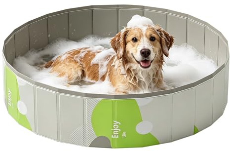 DUOJIN Piscina Pieghevole In PVC per Animali Domestici, Piscina per Cani Portatile (120 x 30 Cm), per Cani, Cuccioli, Gatti, Bianco-Verde