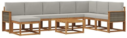 vidaXL Outdoor-Sofagarnitur mit Kissen 9 pcs Natürlich und Hellgrau, Moderne Garten-Sofaset, wetterresistent, Lounge für den Garten, Akazienholz, Bequeme Sitzgelegenheit draußen