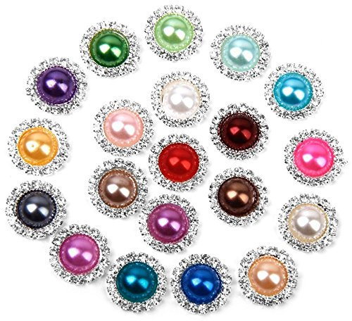 FQTANJU 20 Pieces Diameter 15mm Round Rhinestone Mixed Color Faux Pearl Glue On Flat Back