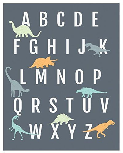 Dinosaurier-Alphabet Wandkunst, Kinderzimmer-Dekoration, ABC-Poster, Geschlechtsneutral, Spielzimmer-Dekoration, Dinosaurier-Kinderzimmer 16x20