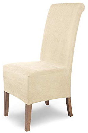 SCHEFFLER-Home Stuhlhussen Leon Ecru/elastische Wildleder Hussen für Stühle/robuste Freischwinger Hussen/Stuhlhussen Stretch & Lederoptik/Stuhl Hussen waschbar