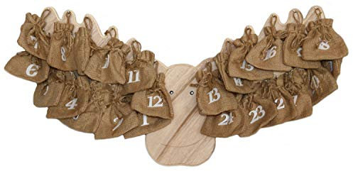 Adventskalender Elch aus Holz mit Jutesäckchen zum Befüllen