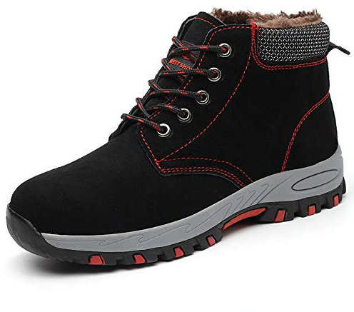 Safety Boots Warm Fured Waterproof, Wide Fit Steel Toe Safety Shoes Trainers Work Boots Shoes, Puncture Proof and Non Slip Ankle Footwear Black 5 UK 38 EU 240