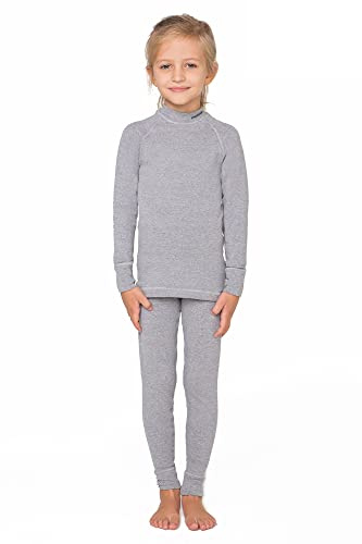 Enfants sous-vêtements Thermiques Set 2 pièces Ensemble de sous-vêtements de Ski pour Enfant avec t-Shirt Manches Longues et caleçon Long pour Garcon Fille (152-158 cm, Gris)