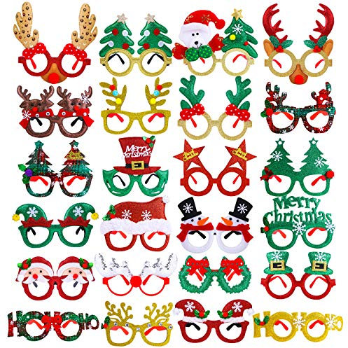 Aneco 24 Pack Weihnachtskostüm-Brillenrahmen brillen für weihnachten Weihnachts-Glitzer-Partybrillen-Verzierungen Kreative lustige Brillen für Weihnachtsfeier