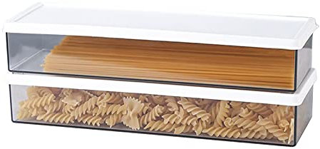 Juego de 2 recipientes de plástico transparente para almacenamiento de pasta con tapa, recipientes rectangulares para almacenamiento de espaguetis, para organización de despensa de cocina