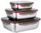 3 Pieces Stainless Steel Food Container with Lids Leak-Proof Meal Prep Food Containers Metal Food Storage Container Set for Freezer Fridge Oven Dishwasher Safe, 600ml/ 1500ml/ 2900ml