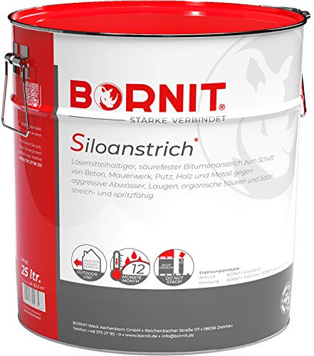 BORNIT Siloanstrich Bitumen Dichtmasse robuster Schutzanstrich 25L | [lösemittelhaltig] Beton Mauerwerk Putz Metall Holz Gartenhaus Bauernhof Vorratsbehälter Hochbeet Pergola Zaun Holzunterstand