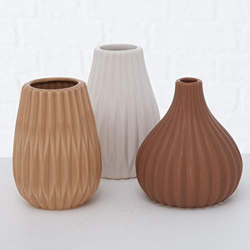mucHome 3er Set Vasen braun Höhe bis ca. 12cm Dekovasen Blumenvasen Tischvasen Steingut Blumen