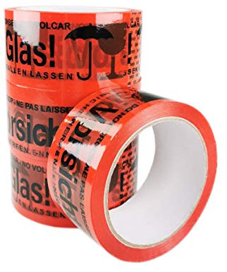 Nastro adesivo per pacchi Attenzione ogni rotolo da 66 m, nastro adesivo in vetro multilingue (4 rotoli, vetro prudente, vetro)