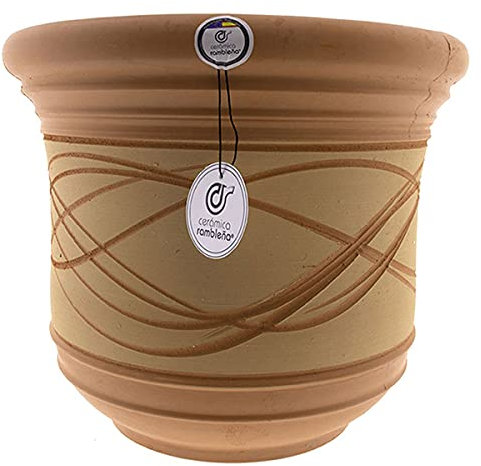 J31 Jardinière en céramique pour plantes grimpantes Grand pot de fleurs original Pot extérieur Pot de fleurs Sol Coupe basse Rustique/fil 33 x 33 x 28,5 cm