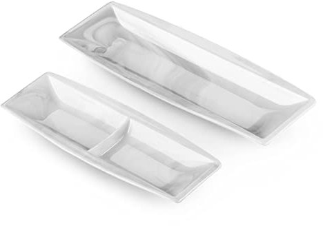MALACASA, Serie Blance, 2 teilig Set Marmor Porzellan Eckig Speisefächern rechteckige Platte Servierplatte Flacher Teller Speiseteller 12,25/10 Zoll