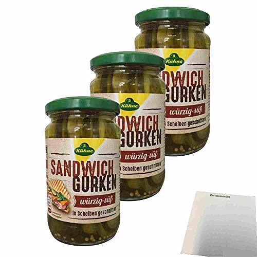Kühne Sandwichgurken würzig-süß 3er Pack (3x330g Glas) + usy Block