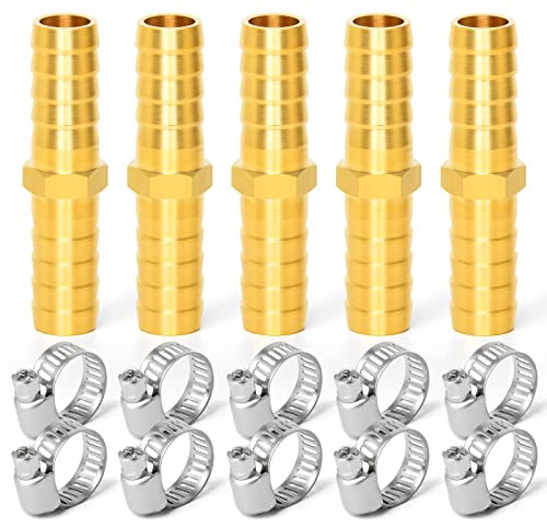 ERGAOBOY 5 STK 6mm Messing Schlauchtülle, 2 Wege gerade Schlauchverschraubung mit 10 STK Schellen