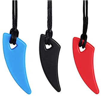 通用 Silikon-Kaubeißring-Halskette, Chewelry-Anhänger für Erwachsene und Babys zum Tragen, weiche sensorische Pflegewerkzeuge für Autismus, ADHS und zahnende Kinder (3er-Pack, Spike-Form)