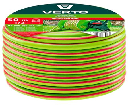 VERTO Professional Gartenschlauch 1/2 Zoll, 50 m Länge, 3-lagiger | UV-beständig, Flexibel Schlauch, Wasserschlauch mit Anti-Algen-Innenausstattung, 25 bar Berstdruck